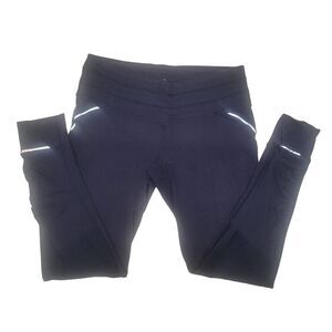 Athleta reflective cuffed ankle leggings with ruched calves size M navy